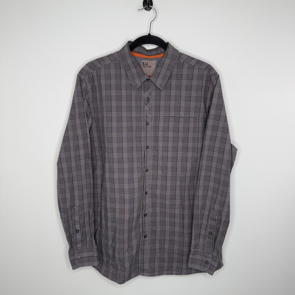 5.11 Tactical Men's Casual Snap Shirt Gray Long Sleeve Plaid Check Sz Large EUC